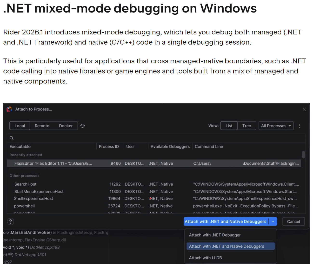 rider mixed mode debugging