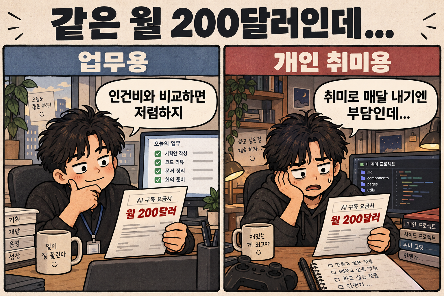 인건비와 취미 비용으로 볼 때 달라지는 비용 체감
